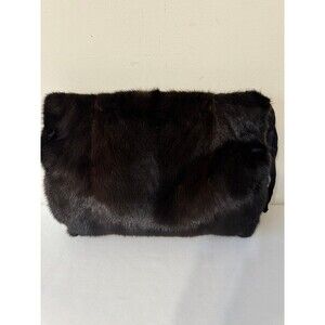 VINTAGE DEEP BROWN SABLE/MINK SILK RUCHED  HANDMUFF WITH ZIPPER COMPARTMENT